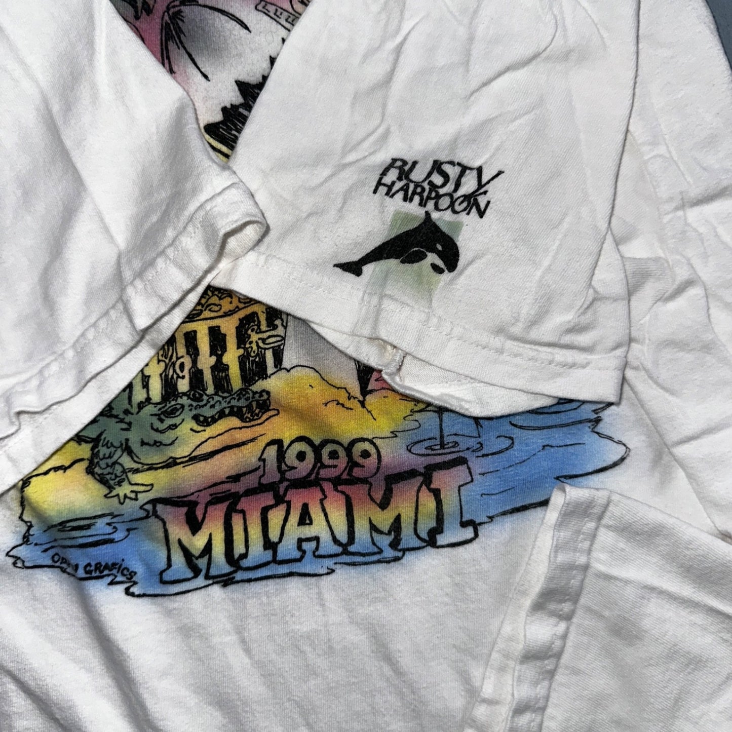 Miami Super Bowl 1999 90s VTG T Shirt Graphic Art Football Sports Dolphins