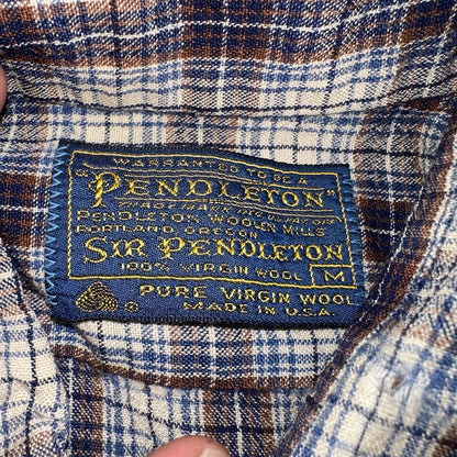 Vintage Pendleton Shirt Mens M Wool Plaid Flannel USA Button 1970s 70s Brown