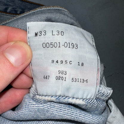 Levis 501 Vintage Y2K XX Straight Leg Jeans 90s Blue Light Wash 33x30 Act 32x28