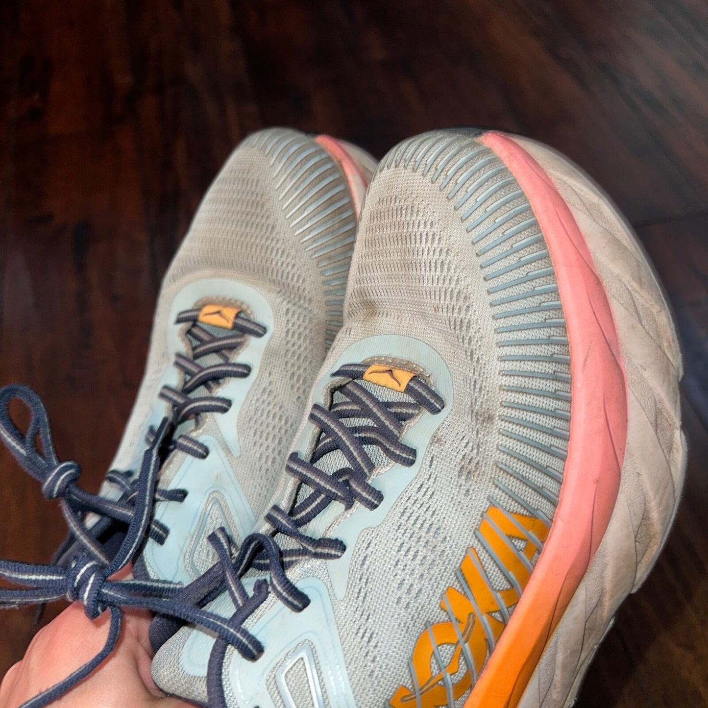 Hoka One One Bondi 10.5 Womens Cushioned Running Shoes Blue Haze Orange