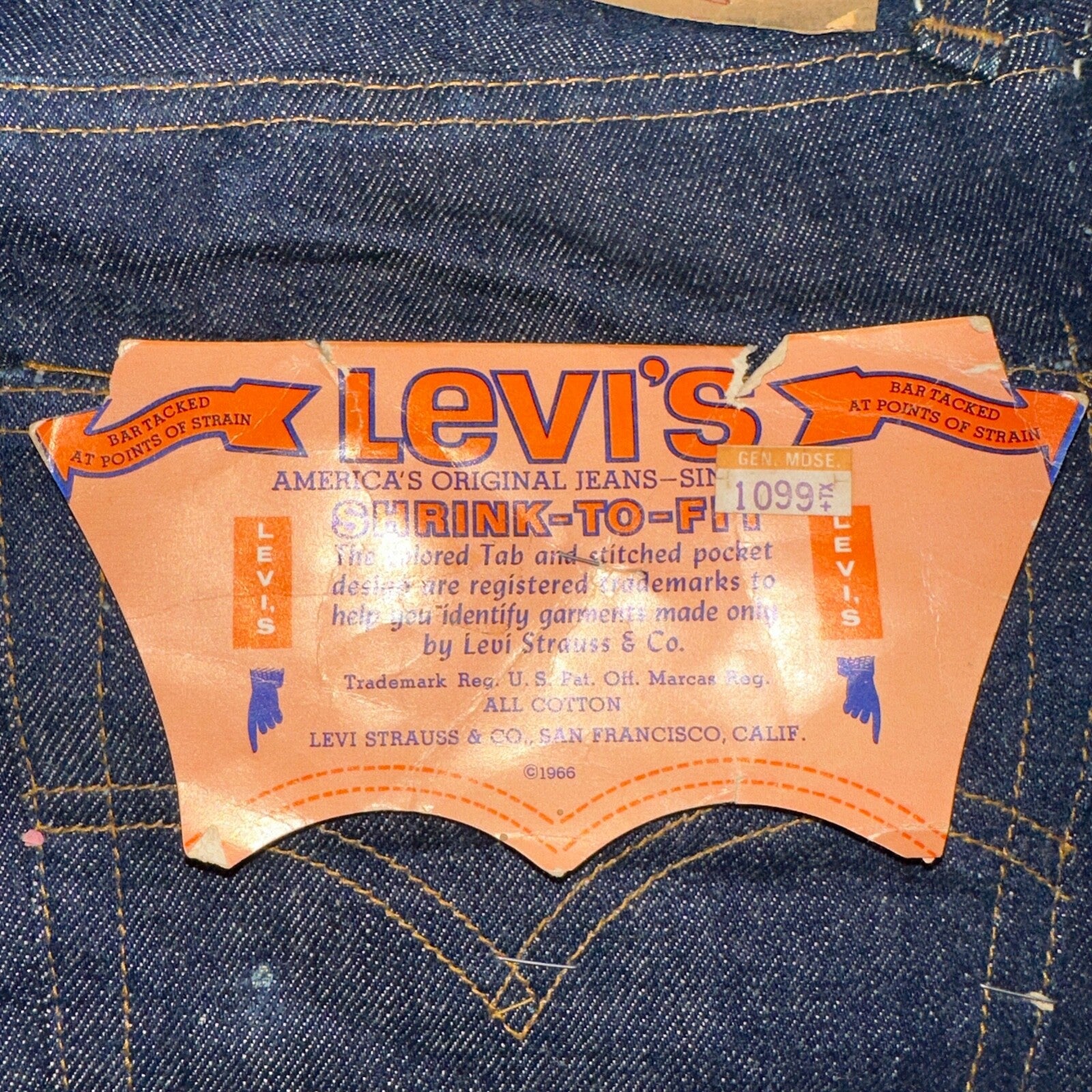 Levis 501 VTG 70s SS Deadstock Redline Selvedge Jeans XX 1966 29x36 Rare Dark DS