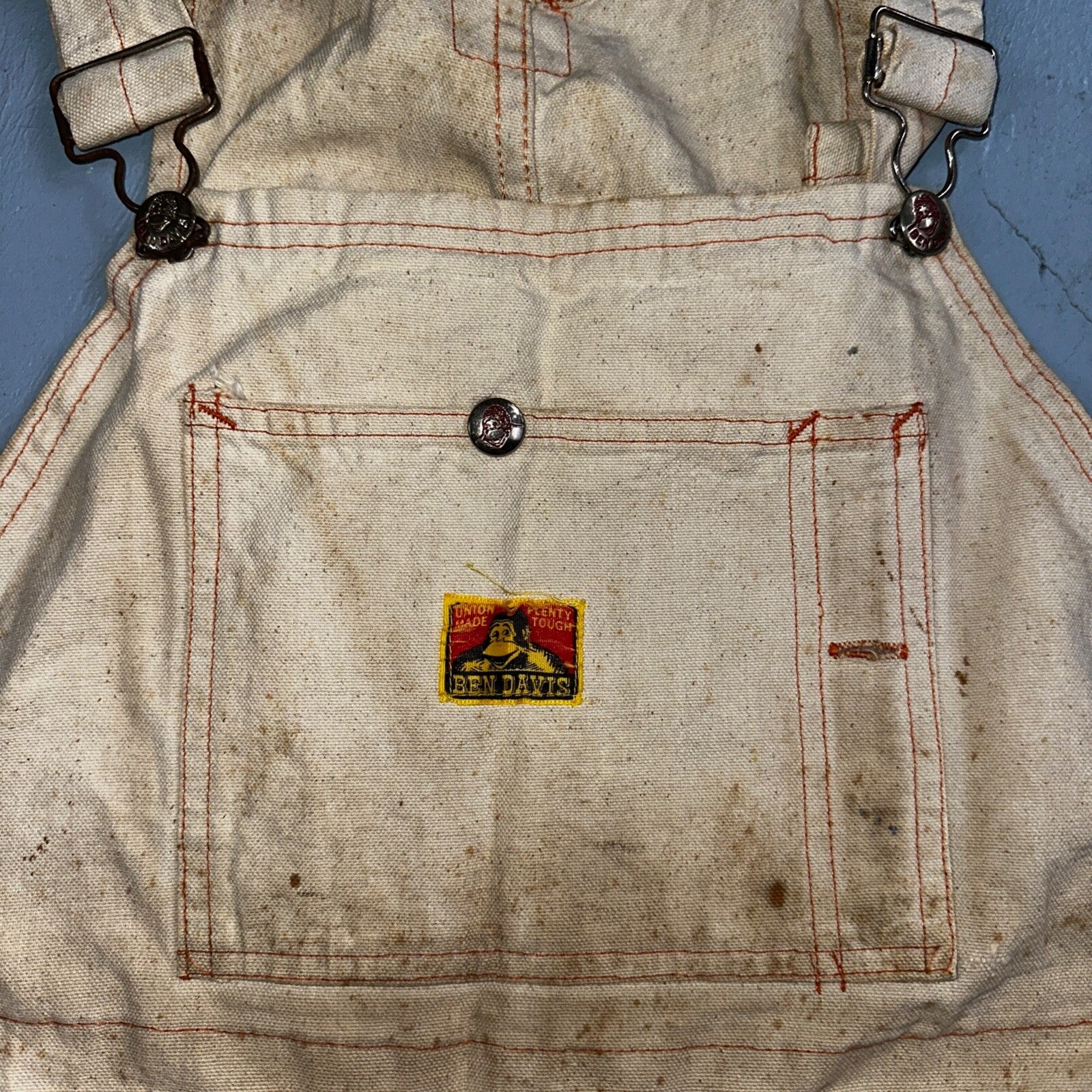 Ben Davis Vintage 60s Yellow Tag Canvas Overalls Pants Union 1960s USA Thrashed