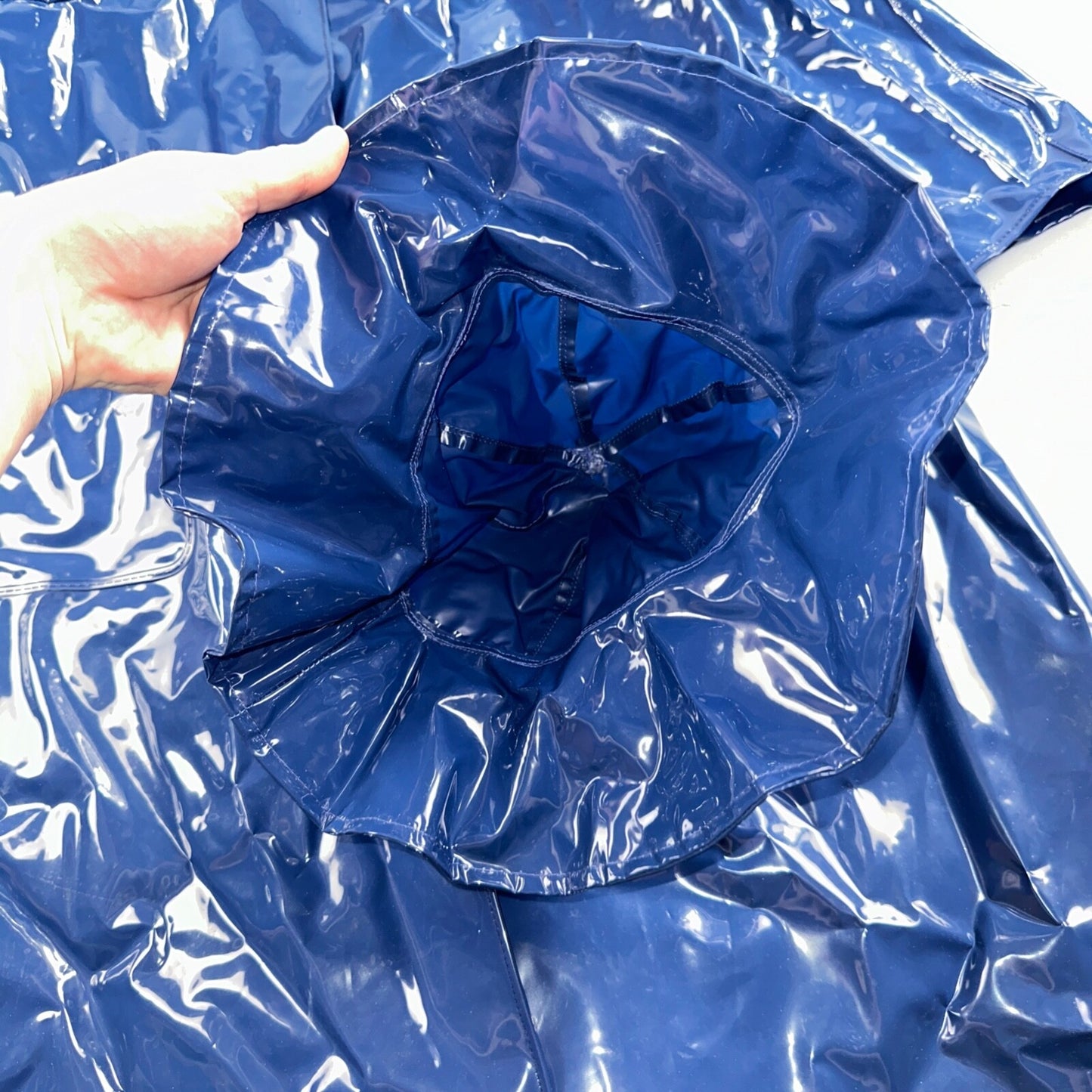 Liliput Womens Blue Trench Raincoat + Bucket Hat Polyester Rubber Vinyl 70s VTG