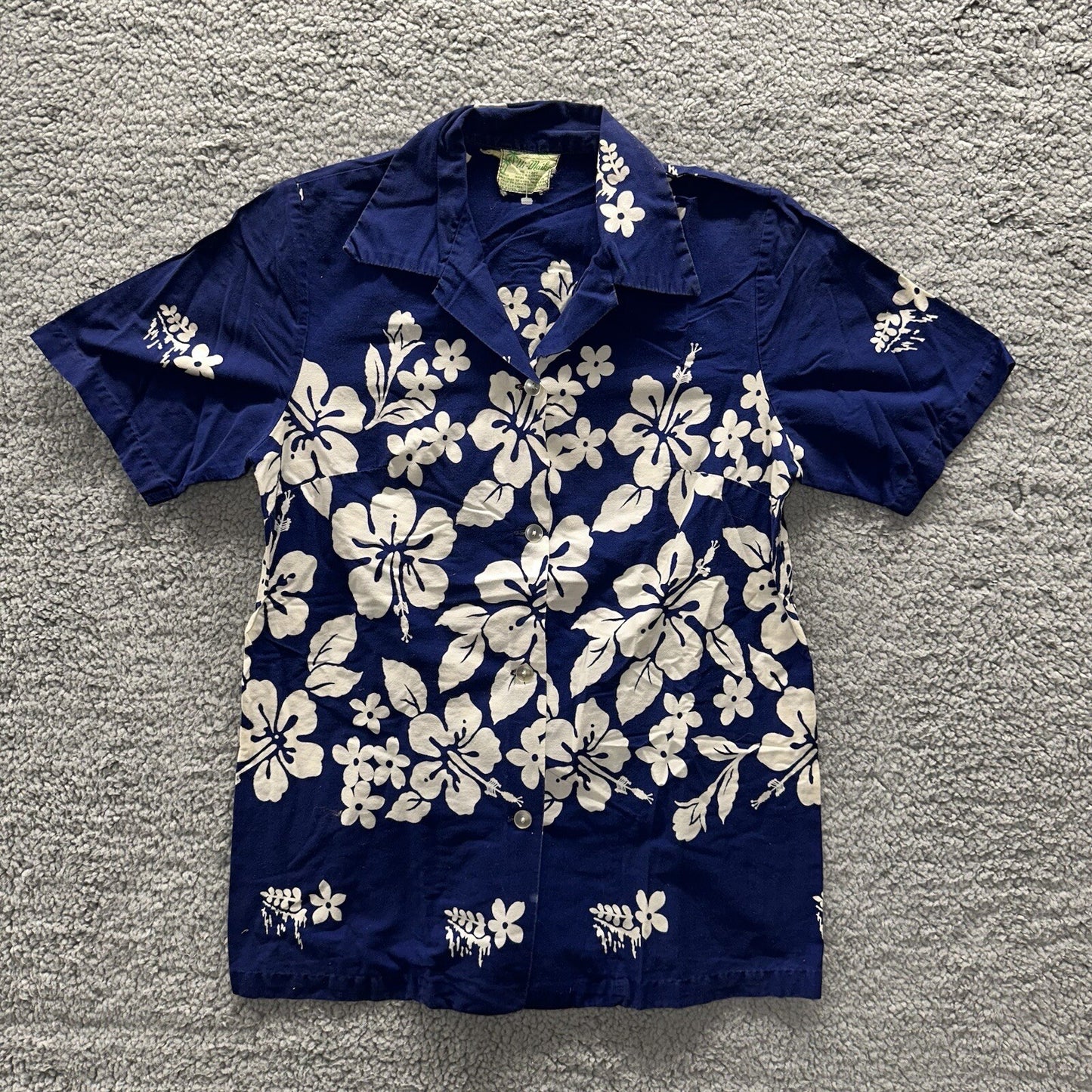 Vintage 50s Hawaiian Aloha Print Shirt Rockabilly Honolulu 60s Button Ui Maikai