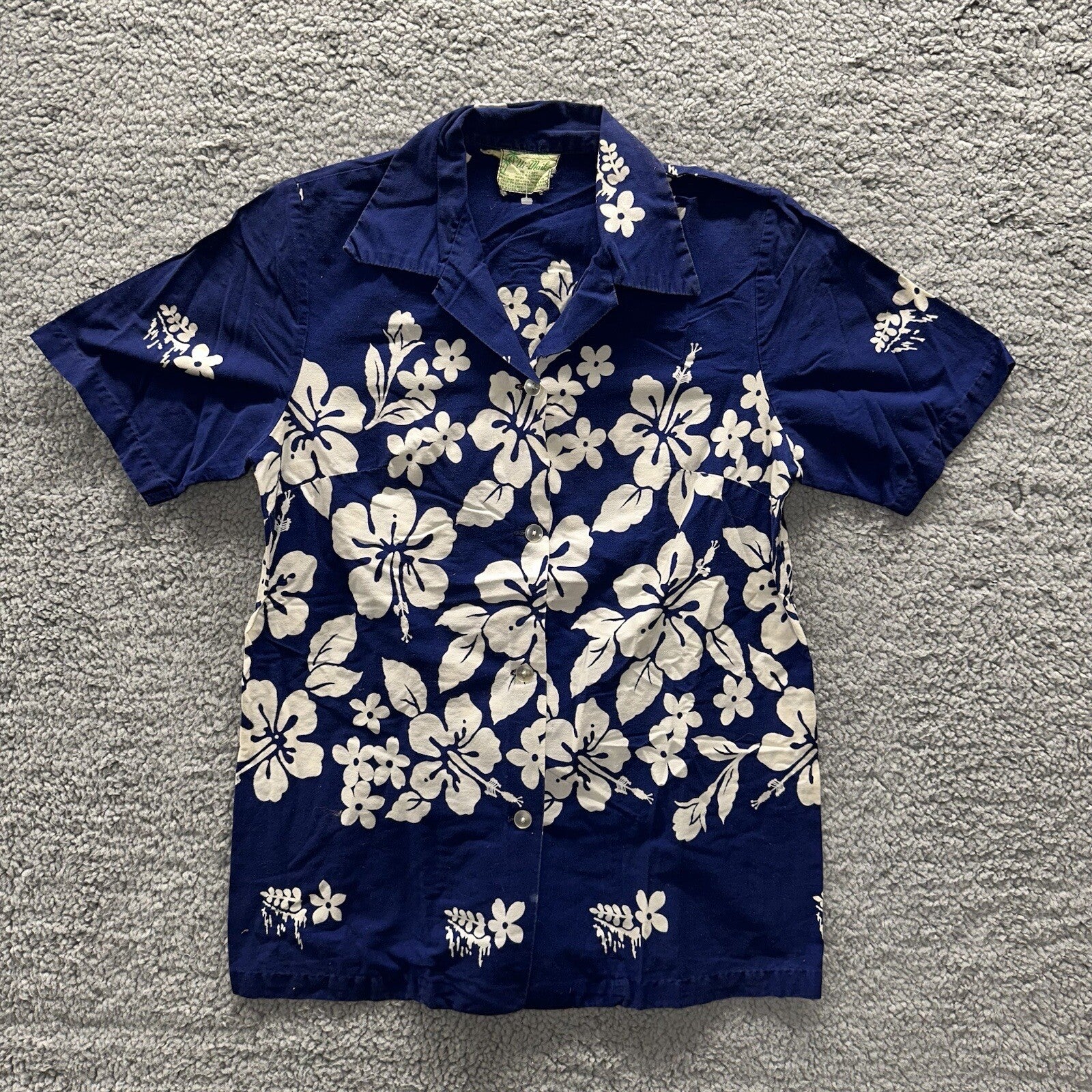 Vintage 50s Hawaiian Aloha Print Shirt Rockabilly Honolulu 60s Button Ui Maikai