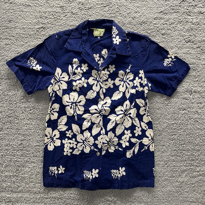 Vintage 50s Hawaiian Aloha Print Shirt Rockabilly Honolulu 60s Button Ui Maikai