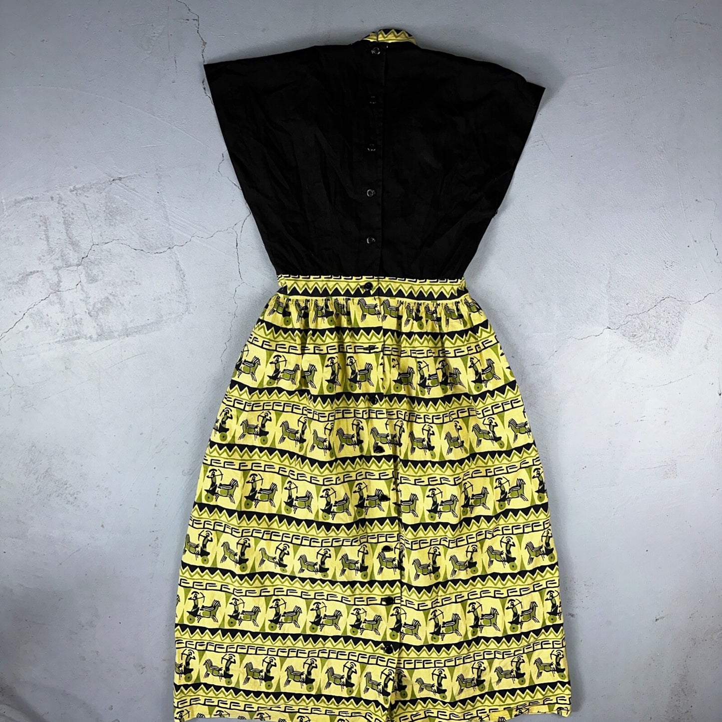 Vtg 40s 50s Day Dress Fit Flare Rockabilly Novelty Rick Rack Trudy Hall 15