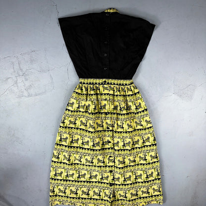 Vtg 40s 50s Day Dress Fit Flare Rockabilly Novelty Rick Rack Trudy Hall 15