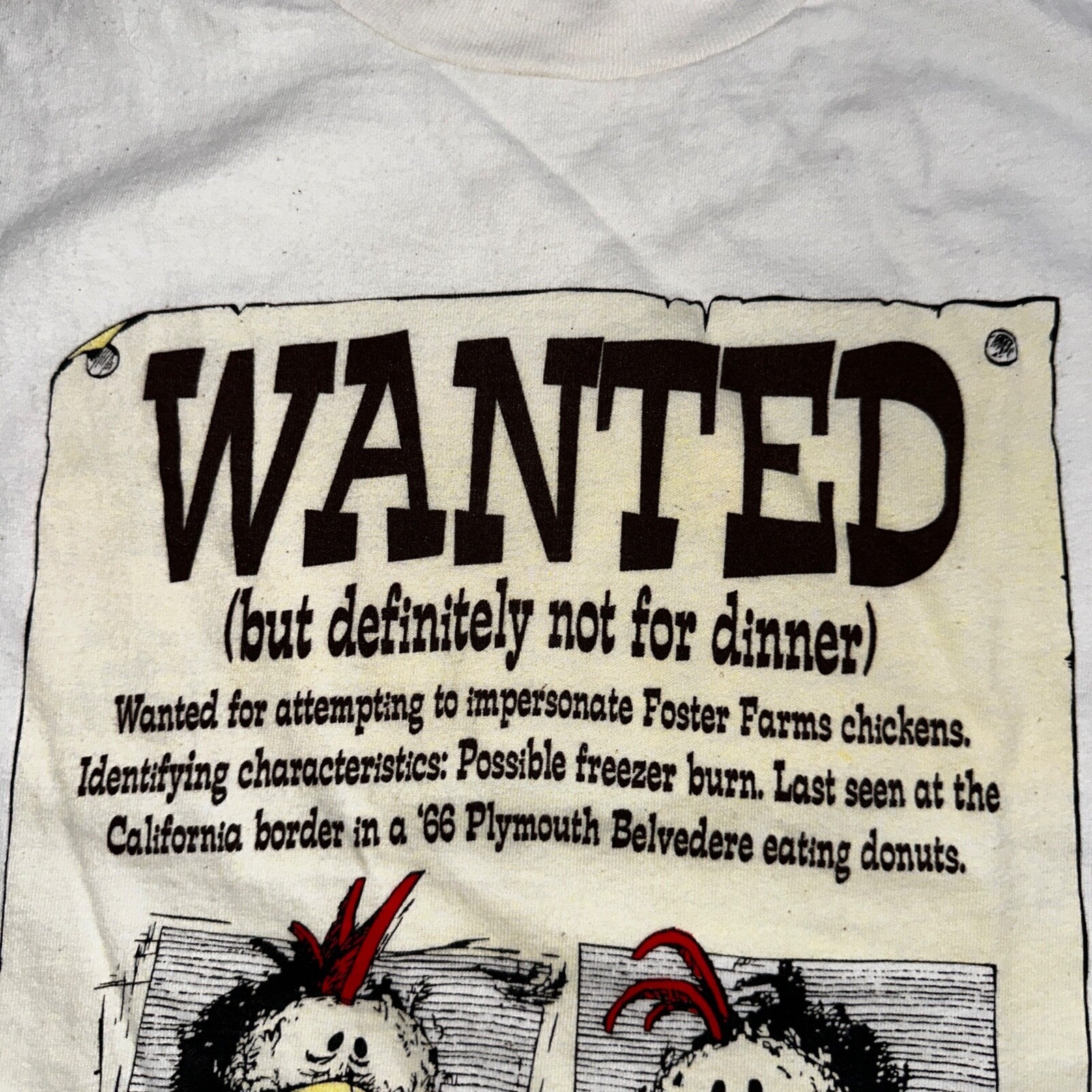 Foster Farms Wanted Chicken VTG T Shirt Funny Y2K 2XL Beige Boho Graphic Fun