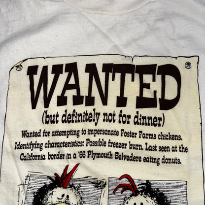 Foster Farms Wanted Chicken VTG T Shirt Funny Y2K 2XL Beige Boho Graphic Fun