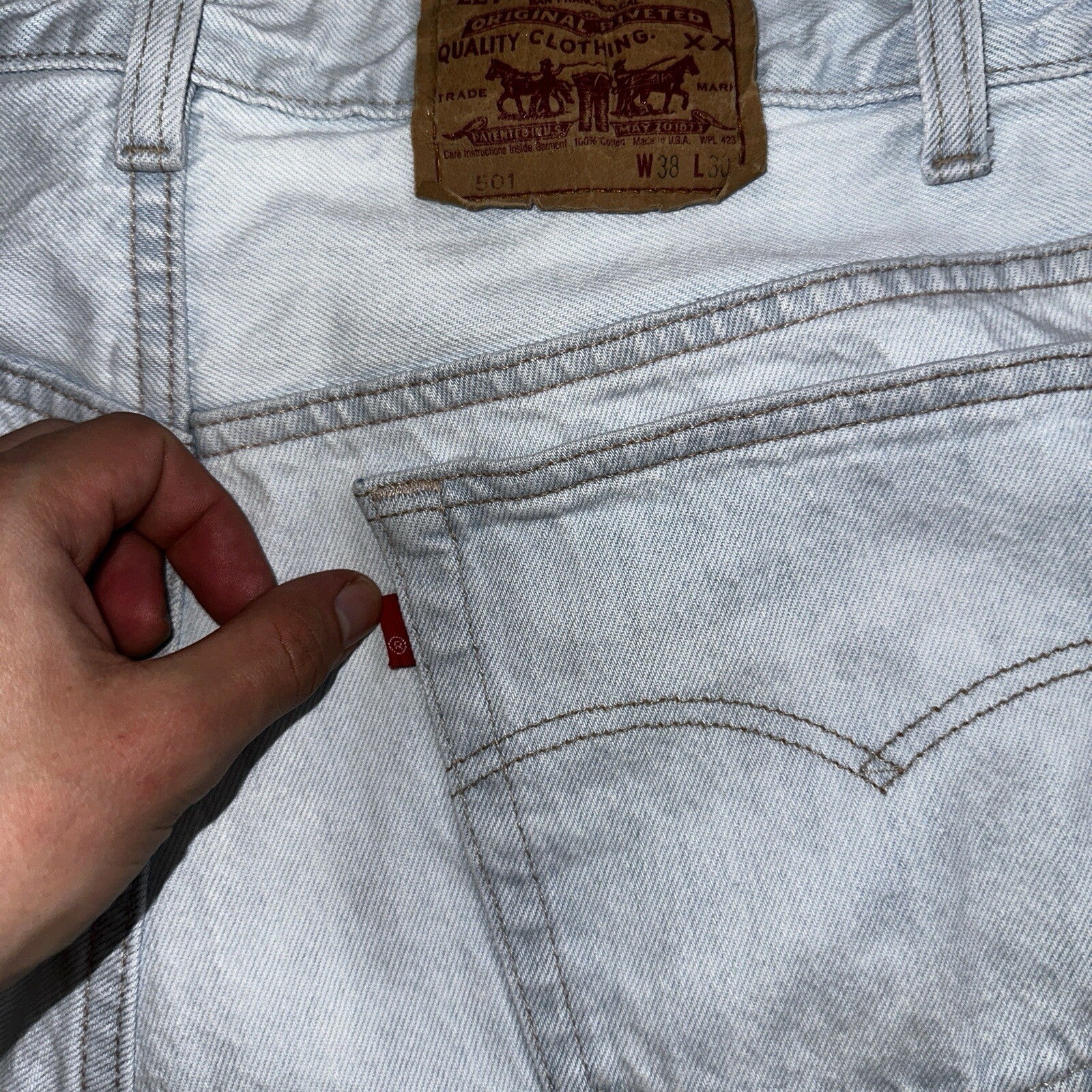 Levis 501 Vintage 90s USA XX Straight Leg Jeans White Light Wash 38x30 Act 34x29