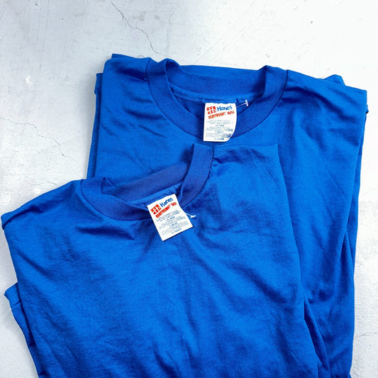 Hanes Blank 80s 90s Lot of 2 VTG T Shirt Single Stitch No Print or Graphic Blue