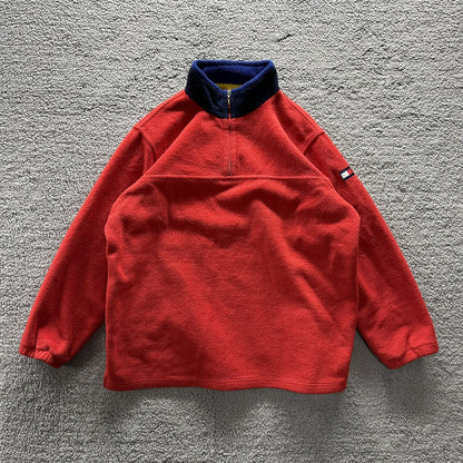 Tommy Hilfiger Logo Quarter Zip Fleece Vintage Red Pullover Jacket 80s 90s Rare
