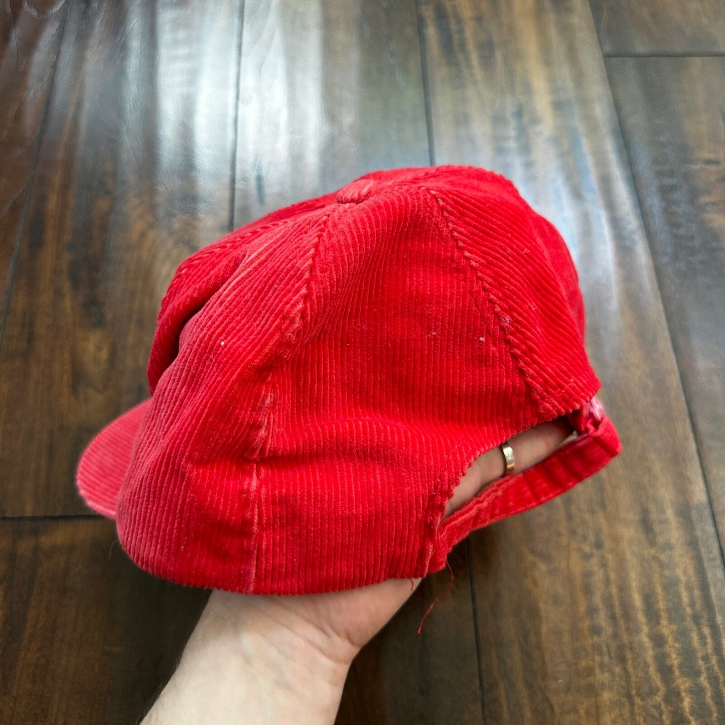 ABC Sports Corduroy Red VTG Hat Cap Snapback 80s TV Television Basketball