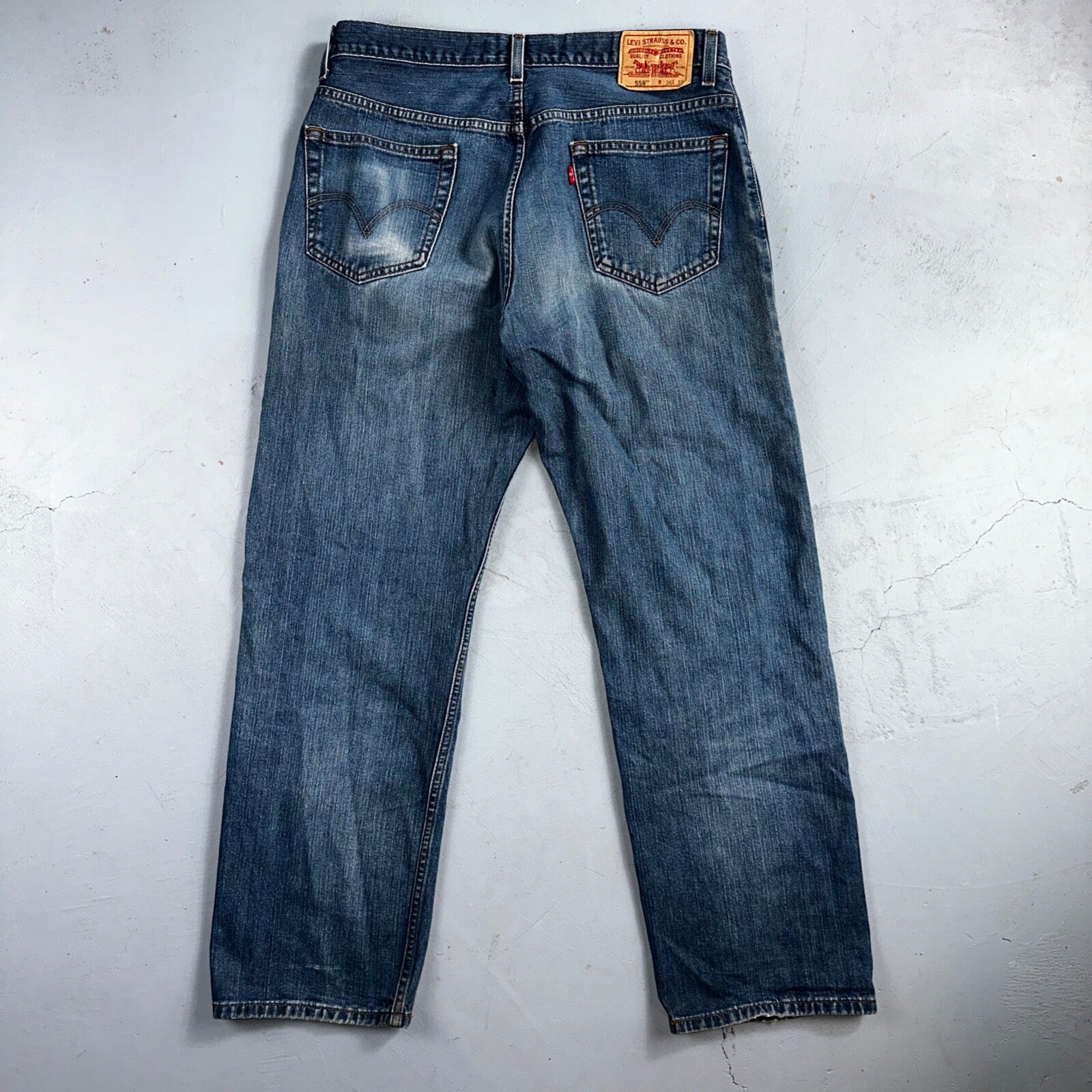 Levis 559 Relaxed Straight Fit Rugged Dark Blue VTG Y2K Denim Jeans Mens 36x32