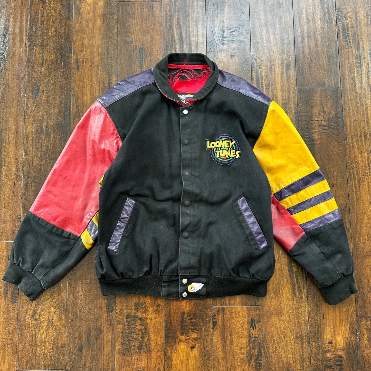 VTG 1992 Jeff Hamilton Looney Tunes Leather Canvas Jacket XL 90s Rap Cartoon Art