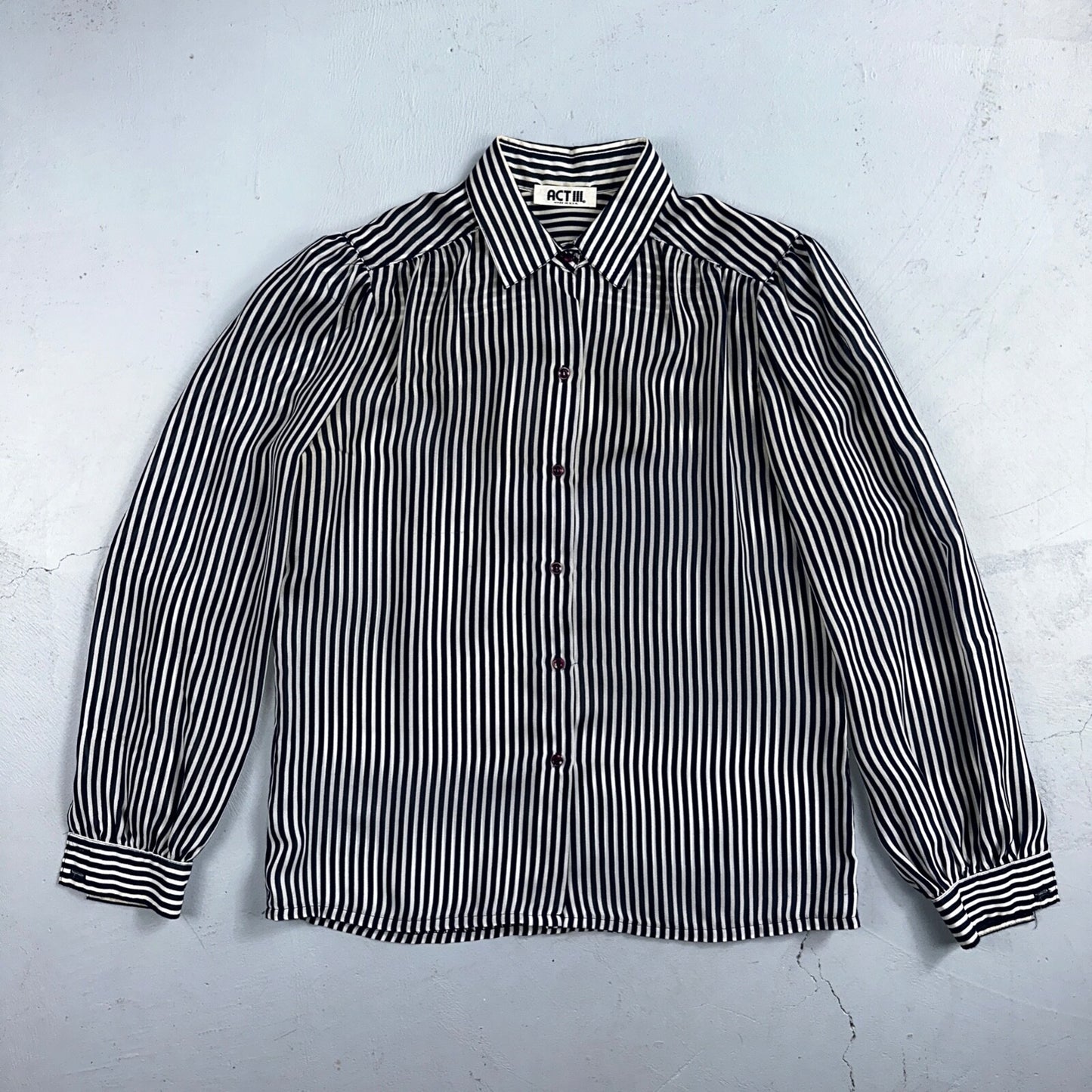 Vintage 1980s Act III Striped Check Blue White Coquette Romantic Shirt US Button