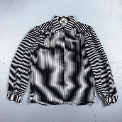 Vintage 1980s Act III Striped Check Blue White Coquette Romantic Shirt US Button