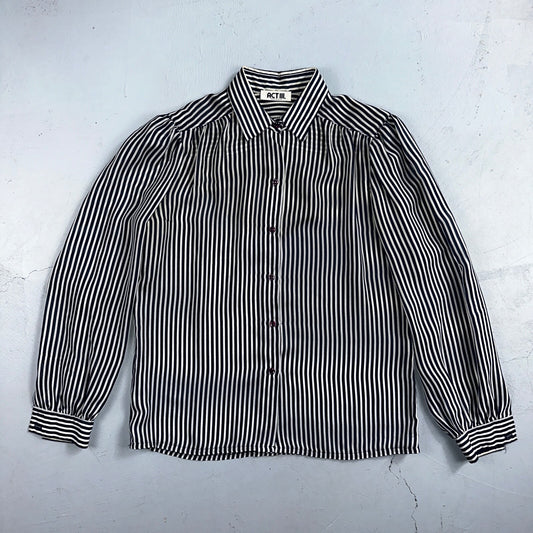 Vintage 1980s Act III Striped Check Blue White Coquette Romantic Shirt US Button