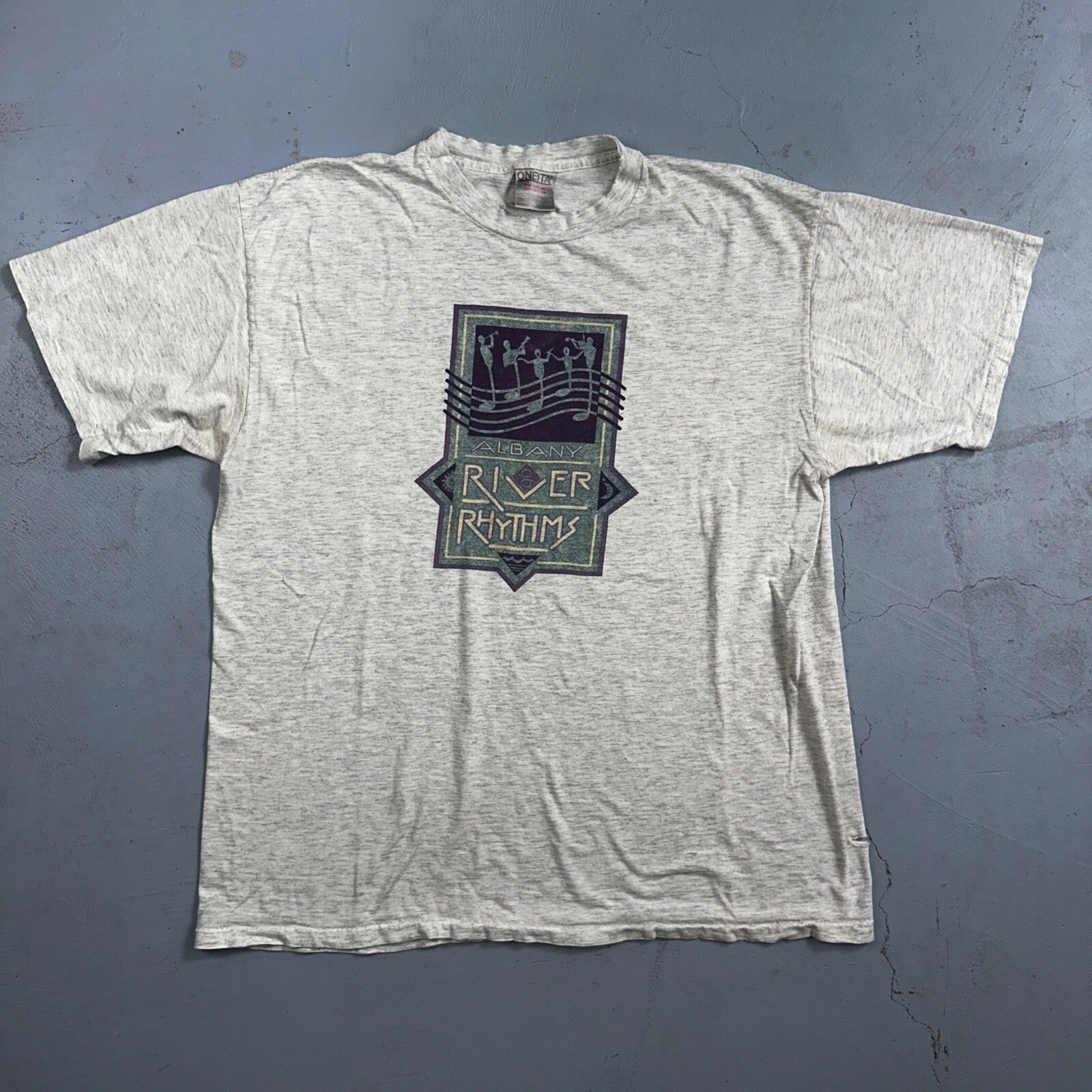 Oneita Albany River Rhythms Music VTG T Shirt Band 90s Single Stitch Gray Jazz
