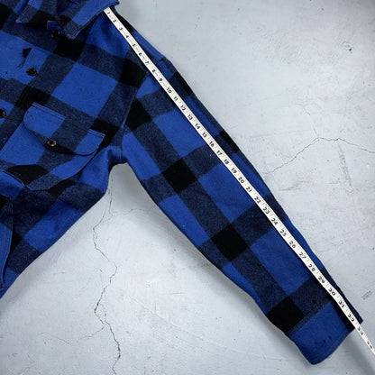 Filson CC Wool Mackinaw Cruiser Jacket Blue Plaid L Distressed VTG USA