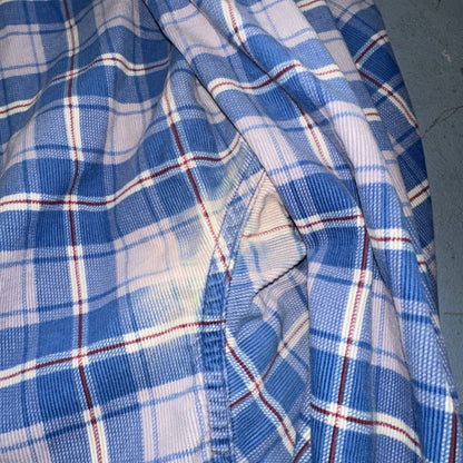 LL Bean Shirt Mens 2XL Blue Plaid Corduroy Button Down Traditional Fit VTG