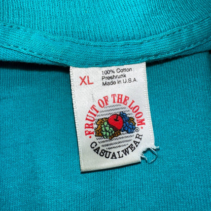 Fruit Of The Loom 90s USA XL VTG T Shirt Teal Blue Long Sleeve Blank Thrashed