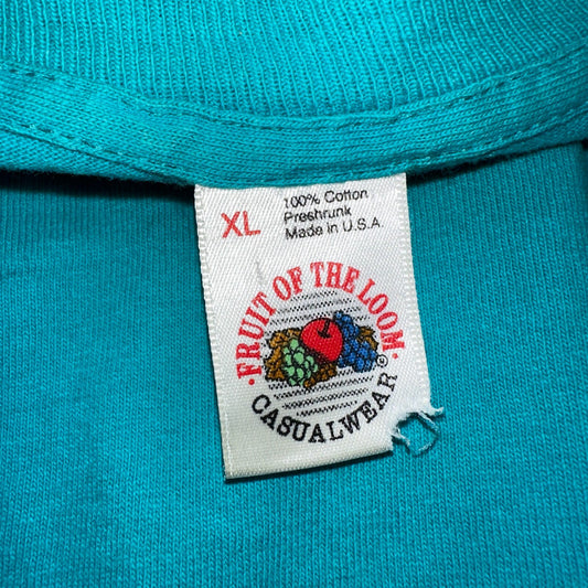 Fruit Of The Loom 90s USA XL VTG T Shirt Teal Blue Long Sleeve Blank Thrashed