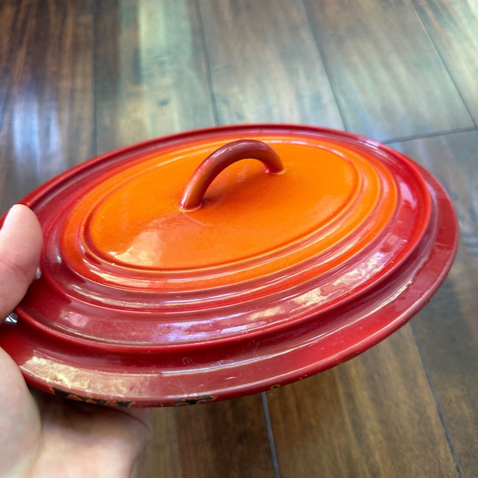 Le Creuset #B Oval Dutch Oven Lid Only France Enamel Pot Orange Flame VTG 1960s