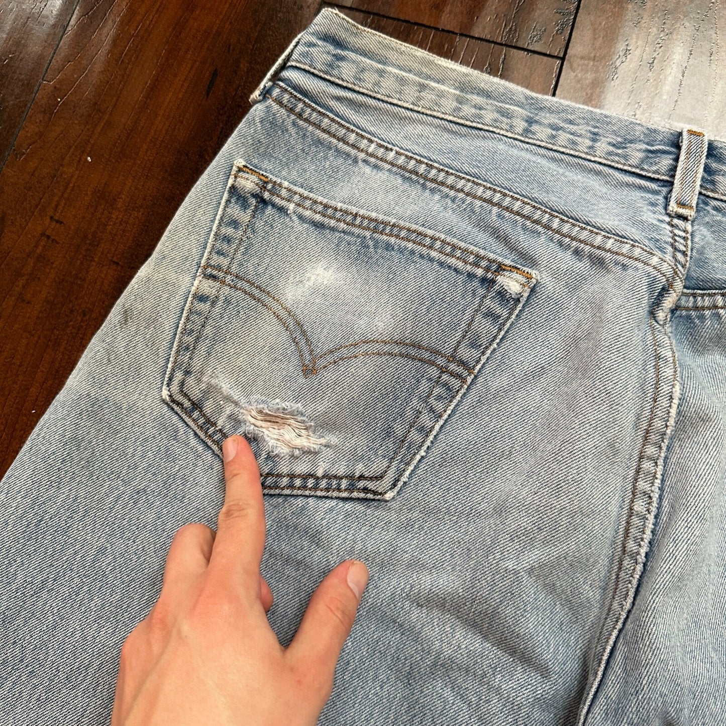 VTG 90s Levis 501 Button Fly 38x33 USA Tag Jeans Straight Wash Blue XX Act 34x28