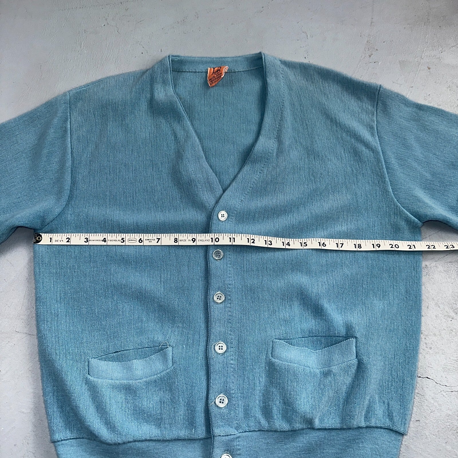 VTG Rare Pacific Scene Cardigan Sweater Solid Light Blue 80s RARE Ocean