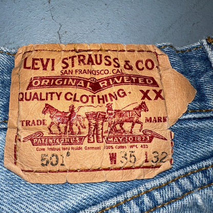 Levis 501 Vintage Y2K 90s XX Straight Leg Jeans Blue Light Wash 35x32 Act 32x29