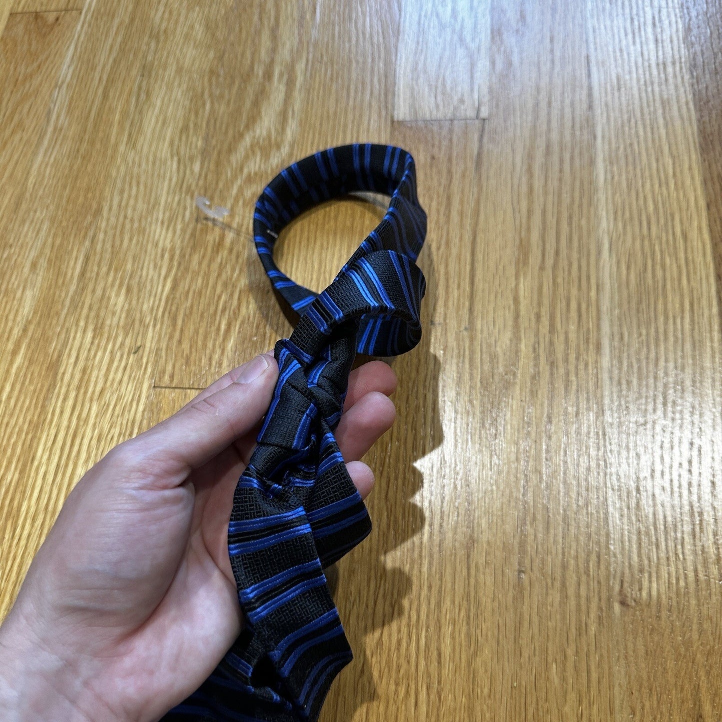 Vintage YSL Yves Saint Laurent Silk Geometric Floral Blue Striped Men's Neck Tie