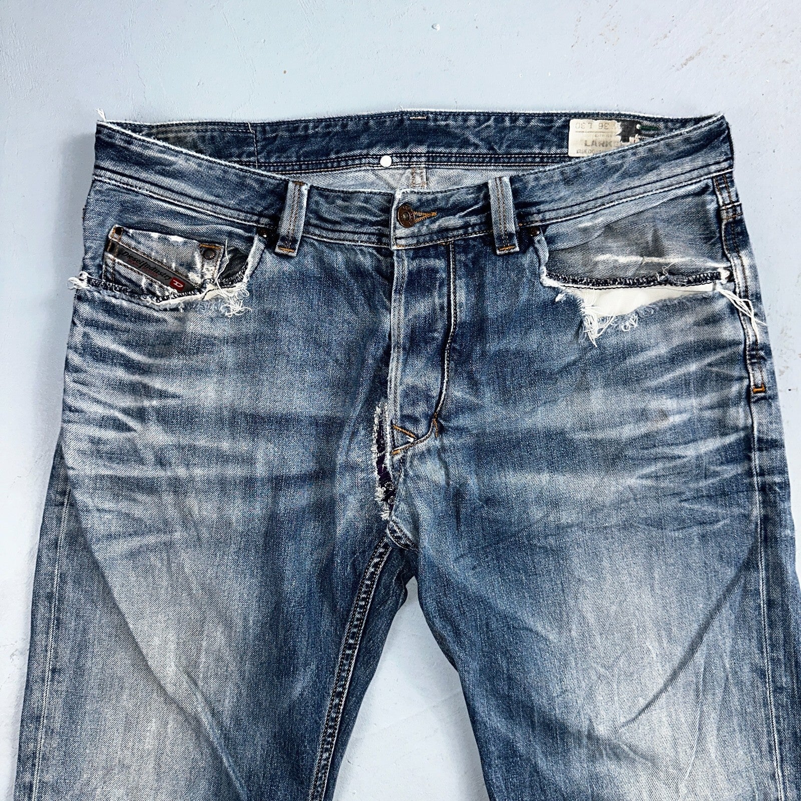 Diesel Larkee Bootcut Stretch Jeans Mens 36x30 Blue Straight 008M2 Whisker Italy