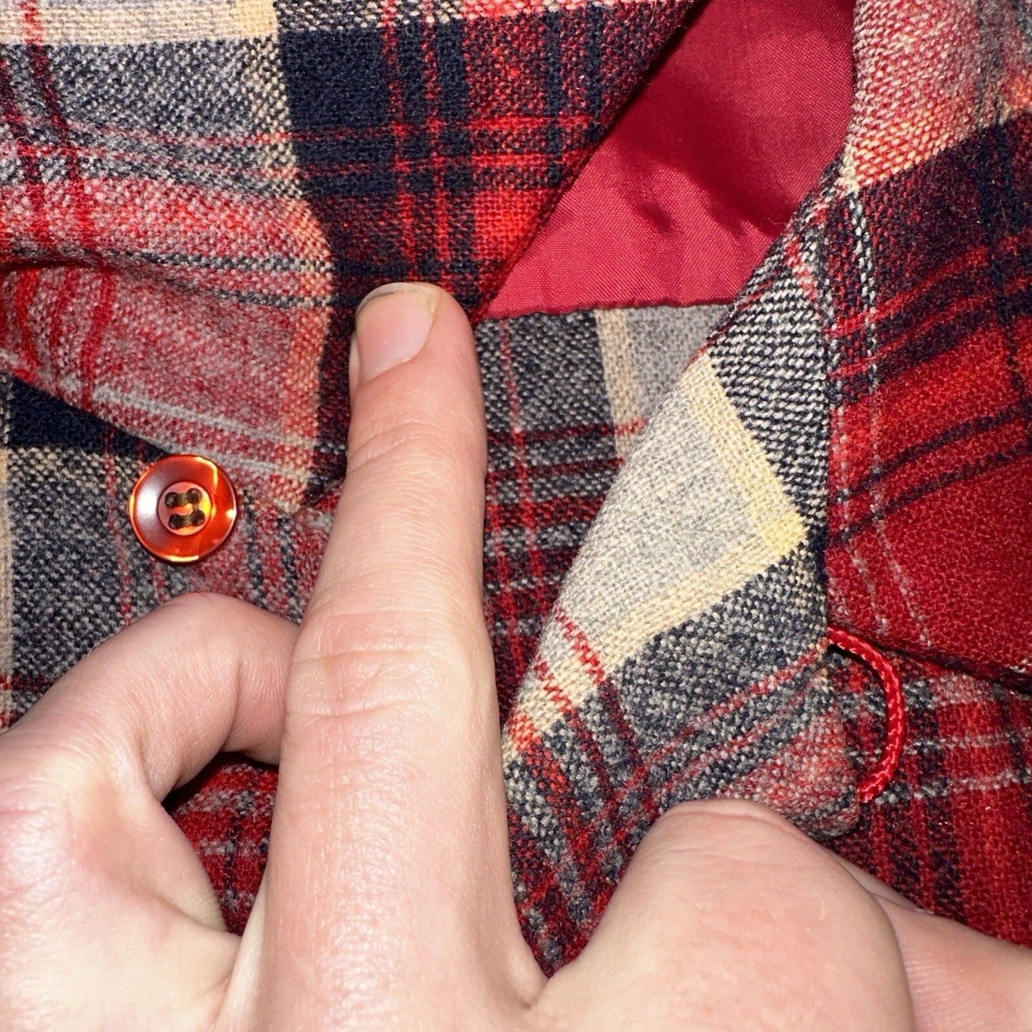 Pendleton 1970s Loop Collar Board Shirt Wool Plaid Flannel Shirts Red Black M