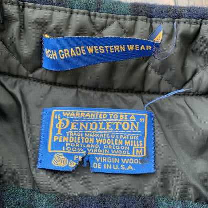 Pendleton Wool Plaid Shirt Western Wear VTG USA Green Pearl Snap Flannel 70s