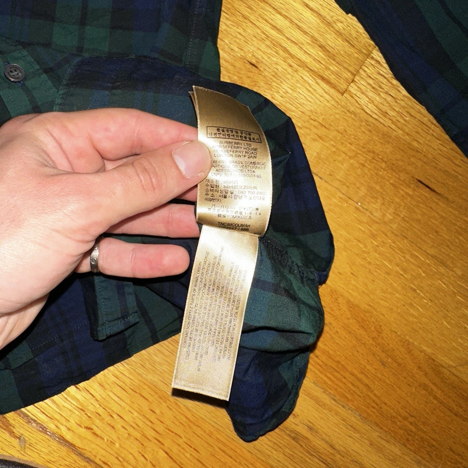 Burberry Men’sGreen Plaid Shirt Size S Button Up Long Sleeve Lightweight Cotton