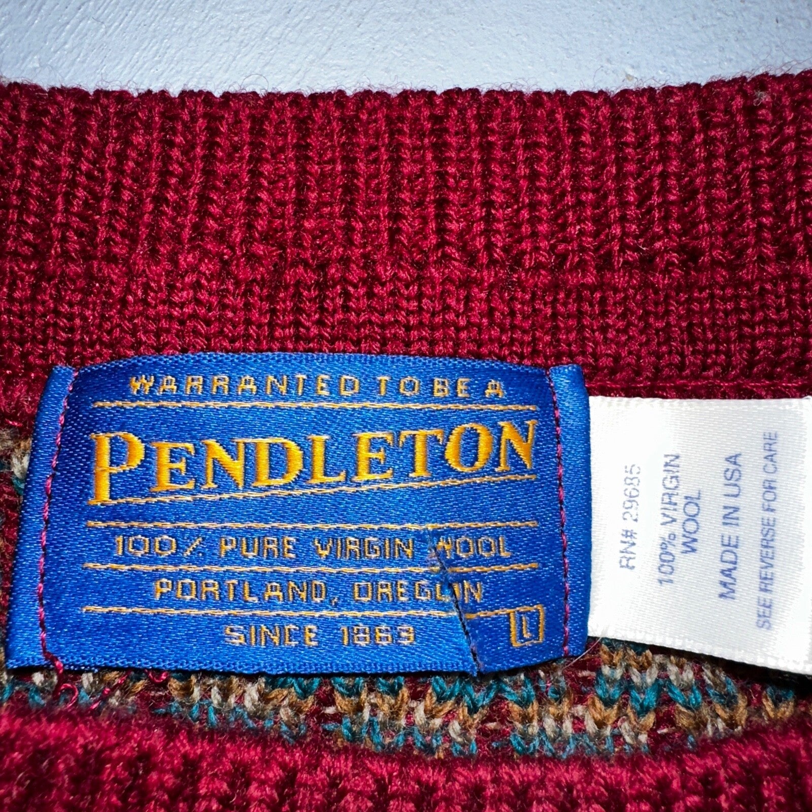 Pendleton VTG 100% Wool Sweater Mens L Argyle Red Oregon USA  Preppy Christmas