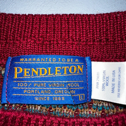 Pendleton VTG 100% Wool Sweater Mens L Argyle Red Oregon USA  Preppy Christmas