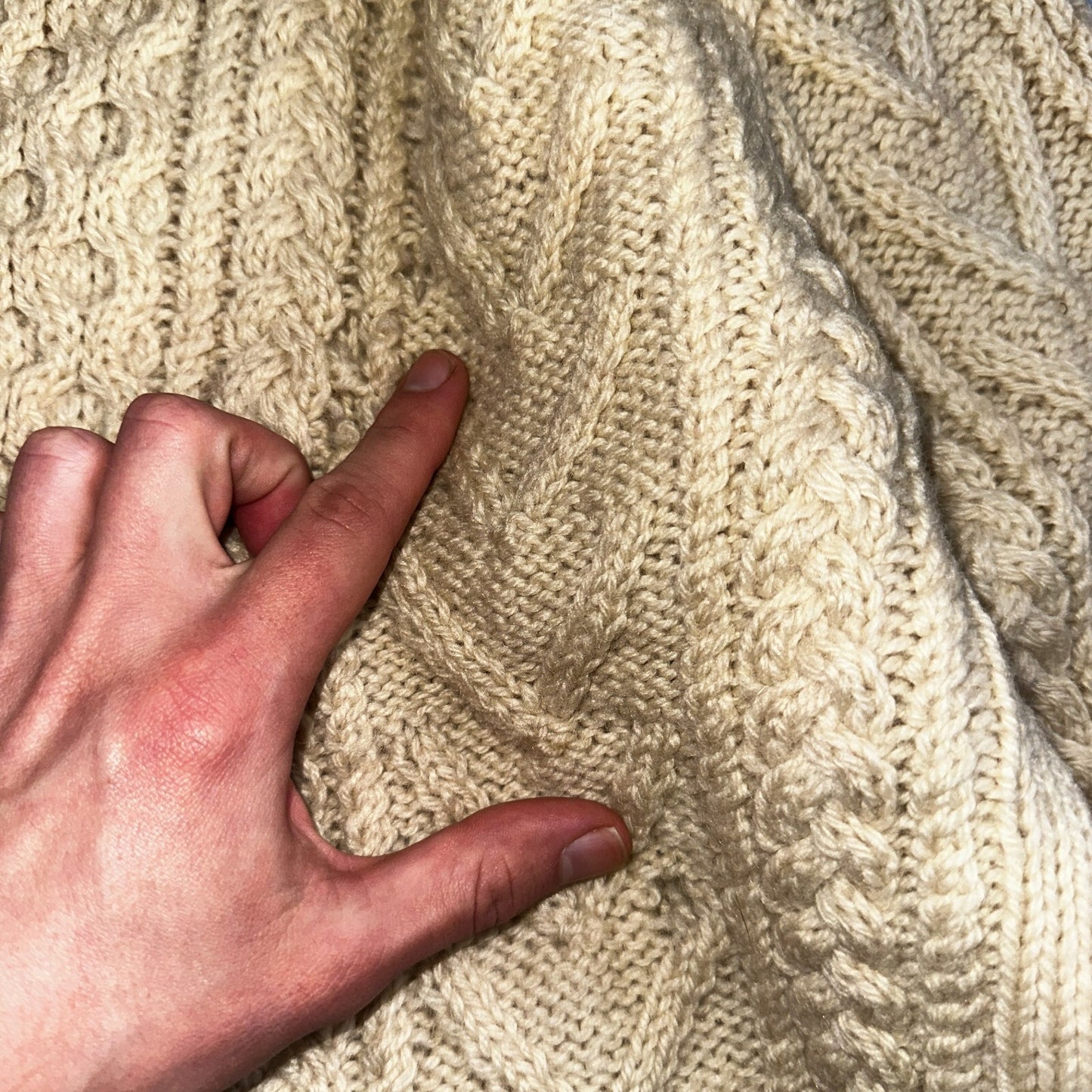 VTG Sweater Mens M Cream Cable Knit Ribbed Full Zip 1960s Rockabilly Ivory Rare