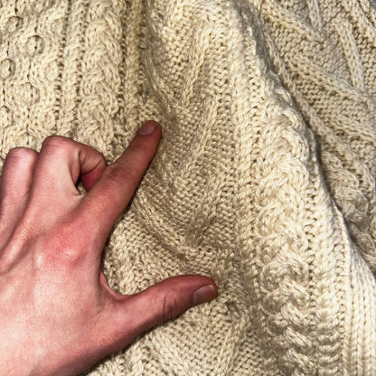 VTG Sweater Mens M Cream Cable Knit Ribbed Full Zip 1960s Rockabilly Ivory Rare