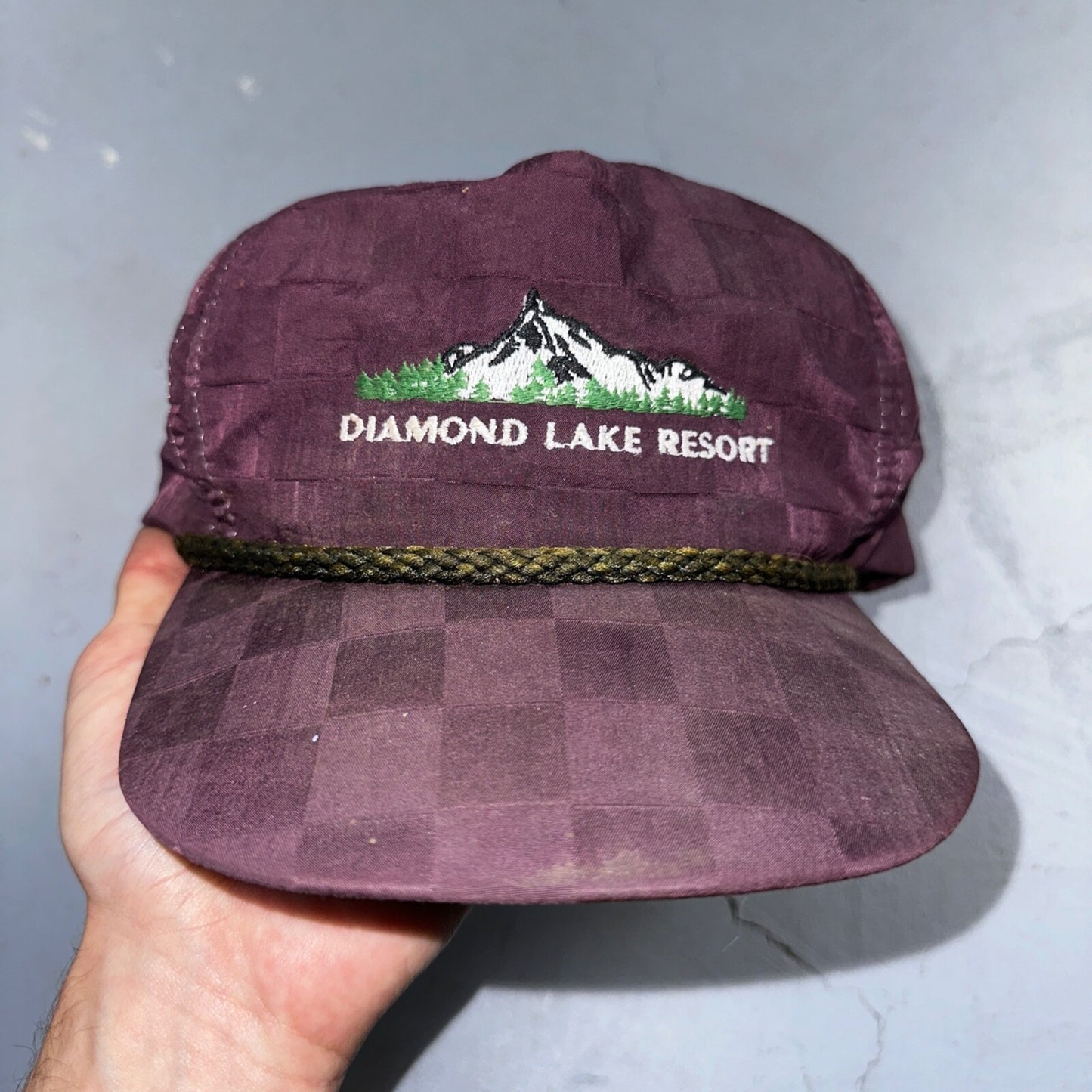 Diamond Lake Resort VTG Hat Cap Snapback Purple Checkerboard 80s Cool Oregon
