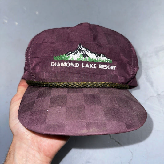 Diamond Lake Resort VTG Hat Cap Snapback Purple Checkerboard 80s Cool Oregon