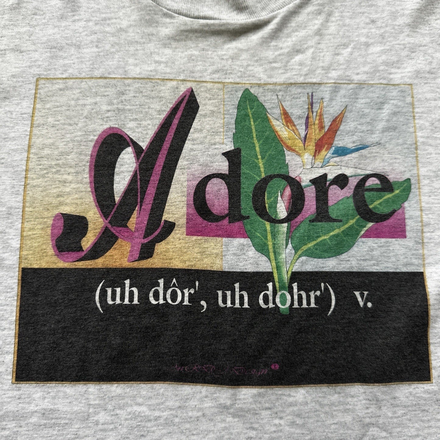 Adore Vintage T Shirt Spelling Funny Cute Love Screen Stars Grey 80s 90s Plants