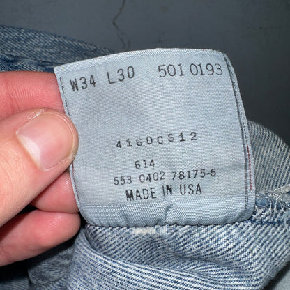 Levis 501 Vintage 90s USA XX Straight Leg Jeans Blue Light Wash 34x30 Act 31x29