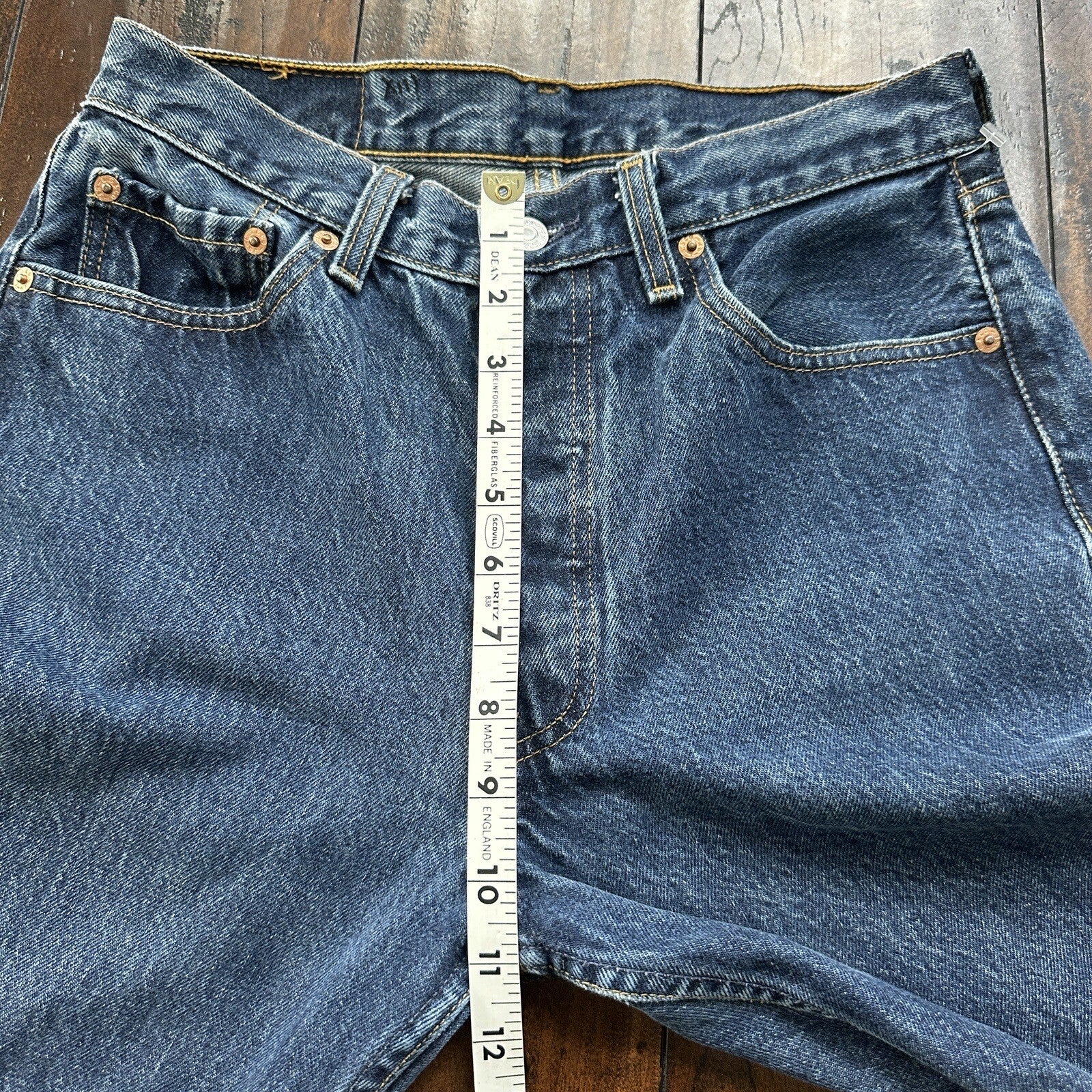 Vintage 90s Levis 501 29x34 USA Blue Denim Jeans Act 27x29 Med Wash Custom Bee