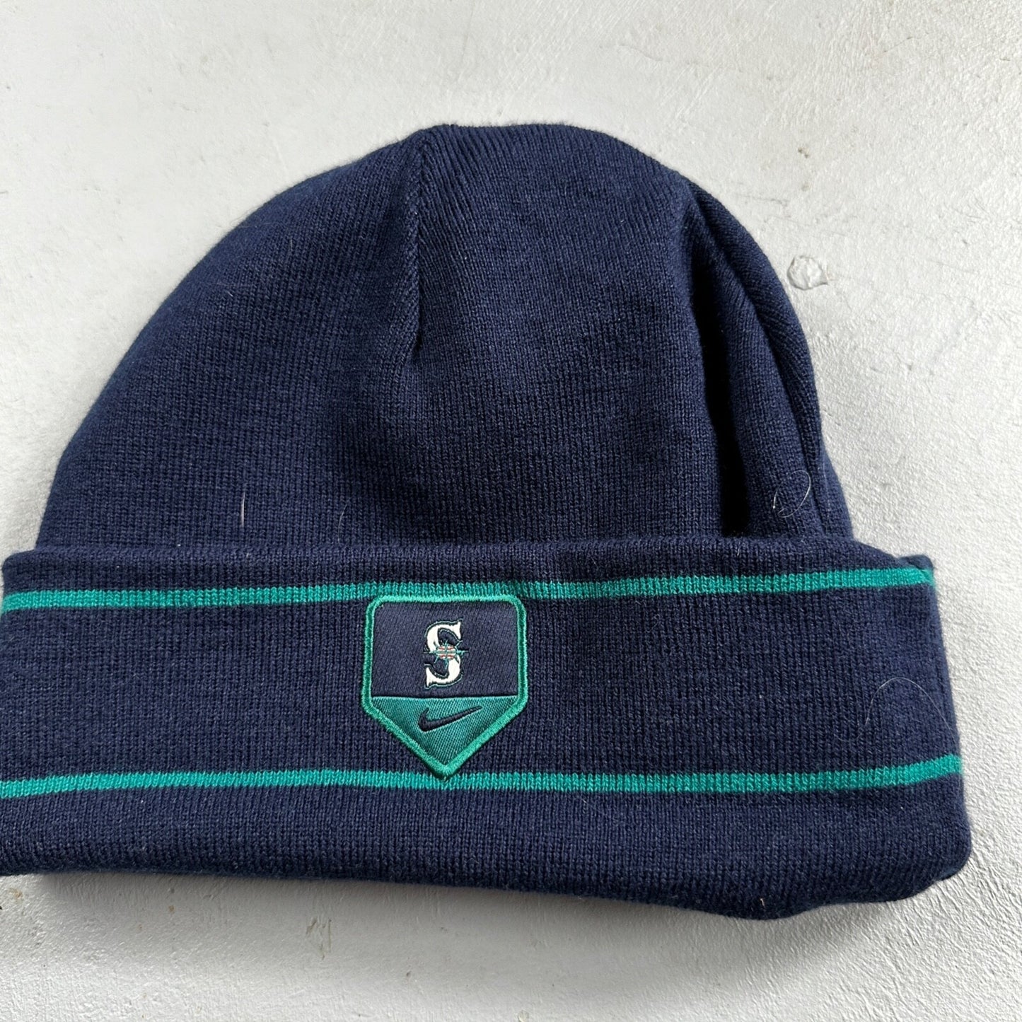 Nike VTG MLB Seattle Mariners LOGO Knit Skull Cap Beanie Hat 90s Double Sided