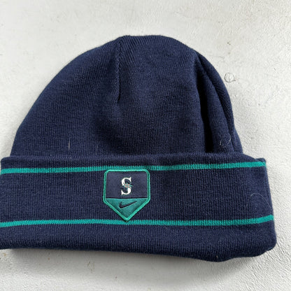 Nike VTG MLB Seattle Mariners LOGO Knit Skull Cap Beanie Hat 90s Double Sided