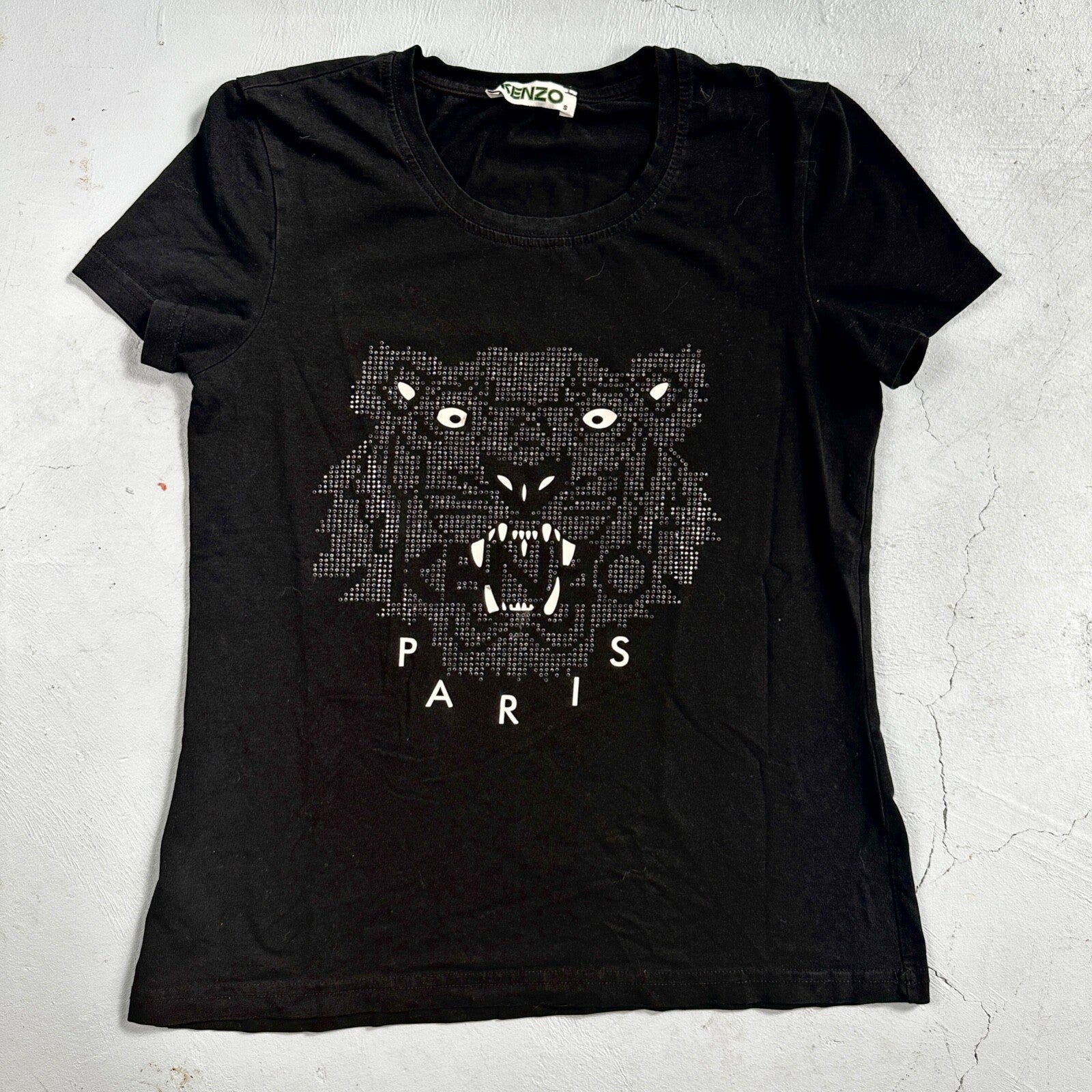 KENZO Paris Classic Tiger T-Shirt Women’s Black Glitter Sparkle Rhinestone Bling