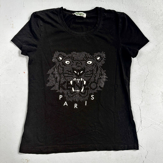 KENZO Paris Classic Tiger T-Shirt Women’s Black Glitter Sparkle Rhinestone Bling